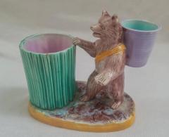 Joseph Holdcroft Joseph Holdcroft English Majolica Bear and Barrel Match Pot or Toothpick Holder - 4551489