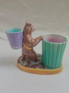 Joseph Holdcroft Joseph Holdcroft English Majolica Bear and Barrel Match Pot or Toothpick Holder - 4551492