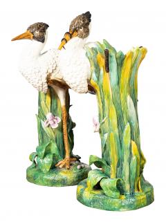 Joseph Holdcroft Pair Of Large English Majolica Stork Vases - 4824801