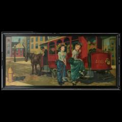 Joseph Hudson Oil Painting of Street Scene with Horse Drawn Trolly Joseph Hudson 1948 - 3880380