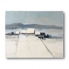 Joseph Muslin Landscape Painting on Canvas Hiver Vosgien Winter Village France - 4115003