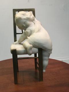 Juan Clara JUAN CLARA MARBLE CHILD ON BRONZE CHAIR SCULPTURE - 801262