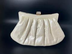 Judith Leiber Judith Leiber White Cream Lizard Leather Clutch or Handbag - 3987956