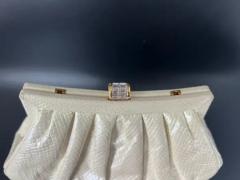 Judith Leiber Judith Leiber White Cream Lizard Leather Clutch or Handbag - 3987960
