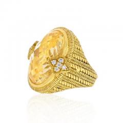 Judith Ripka JUDITH RIPKA 18K YELLOW GOLD OVAL CHECKERBOARD QUARTZ AND DIAMOND RING - 2292140