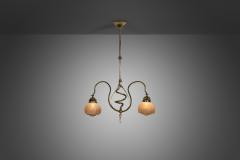 Jugend Ceiling Lamp in Patinated Brass and Glass Europe early 20th century - 3227764