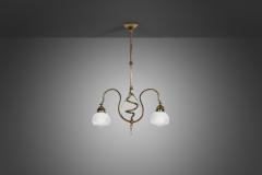 Jugend Ceiling Lamp in Patinated Brass and Glass Europe early 20th century - 3227765