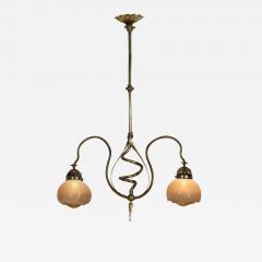 Jugend Ceiling Lamp in Patinated Brass and Glass Europe early 20th century - 3229534