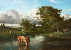 Jules Dupre Pastoral Landscape of Horses Drinking Jules Dupre - 4459320