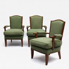 Jules Leleu 3 Fine French 1940s Mahogany Armchairs by Jules Leleu - 4659293