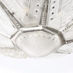 Jules Leleu Art Deco Frosted Glass Cubist Geometric Detail Fluted Chandelier Signed Leleu - 4654191