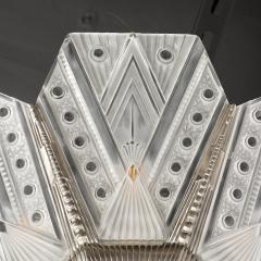 Jules Leleu Art Deco Frosted Glass Cubist Geometric Detail Fluted Chandelier Signed Leleu - 4654197