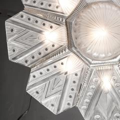 Jules Leleu Art Deco Frosted Glass Cubist Geometric Detail Fluted Chandelier Signed Leleu - 4654234
