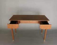 Jules Leleu Jules Leleu A French 1950s 3 Drawer Walnut Writing Table with Brass Details - 4222201