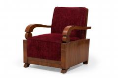 Jules Leleu Jules Leleu Art Deco French Rosewood Open Armchair in Burgundy Red Upholstery - 4280064