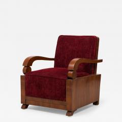 Jules Leleu Jules Leleu Art Deco French Rosewood Open Armchair in Burgundy Red Upholstery - 4307202