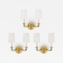 Jules Leleu Jules Leleu Set of Three Sconces with Faceted Glass Crystals Ca 1948 Signed  - 3056776