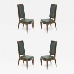 Jules Leleu Jules Leleu Vintage Chairs in Wood and Green Leather - 3655117