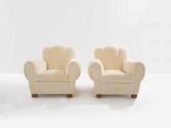 Jules Leleu Jules Leleu pair of club armchairs white mohair velvet 1940s - 4341454