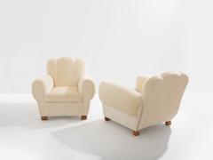 Jules Leleu Jules Leleu pair of club armchairs white mohair velvet 1940s - 4341455