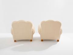 Jules Leleu Jules Leleu pair of club armchairs white mohair velvet 1940s - 4341456