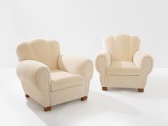 Jules Leleu Jules Leleu pair of club armchairs white mohair velvet 1940s - 4341463