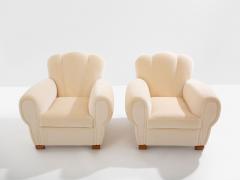 Jules Leleu Jules Leleu pair of club armchairs white mohair velvet 1940s - 4341464