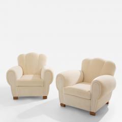 Jules Leleu Jules Leleu pair of club armchairs white mohair velvet 1940s - 4344232