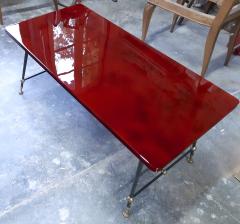 Jules Leleu Jules Leleu stamped pair of Red nuag lacquered coffee table with metal legs - 1755629