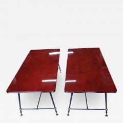 Jules Leleu Jules Leleu stamped pair of Red nuag lacquered coffee table with metal legs - 1757008