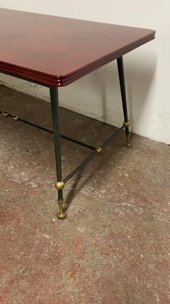 Jules Leleu Jules Leleu stamped red nuag lacquered coffee table with metal base - 1903281