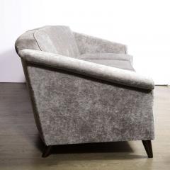 Jules Leleu Mid Century Modern Sofa in Smoked Pewter Velvet Ebonized Walnut by Jules Leleu - 2946769