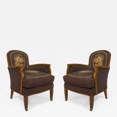 Jules Leleu Pair of French Art Deco Armchairs Bergeres with Tapestry Upholstery - 422411