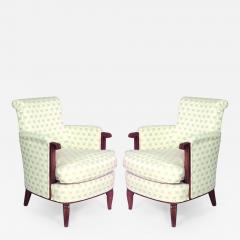 Jules Leleu Pair of French Art Deco Mahogany Bergere Armchairs - 422422