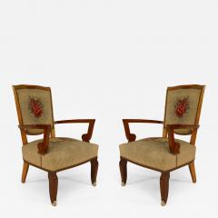 Jules Leleu Pair of French Art Deco Mahogany Open Armchairs - 422419