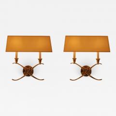 Jules Leleu Pair of French Mid Century Style Solid Brass Modern Neoclassical Wall Sconces - 1791328