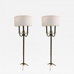 Jules Leleu Pair of French Modern Neoclassical Brass and Crystal Floor Lamps Jules Leleu - 1724840