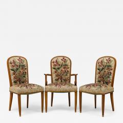 Jules Leleu Set of 10 Jules Leleu French Modern Fruitwood Tapestry Dining Chairs - 4288133