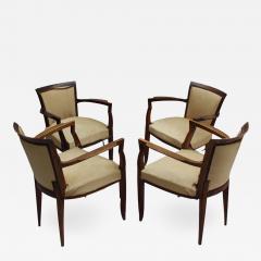 Jules Leleu Set of 4 Fine French Art Deco Walnut Bridge Armchairs by Jules Leleu - 1197421