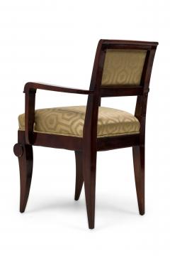Jules Leleu Set of 6 Jules Leleu Amboyna Gold Geometric Fabric Upholstered Armchairs - 4273409