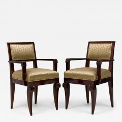 Jules Leleu Set of 6 Jules Leleu Amboyna Gold Geometric Fabric Upholstered Armchairs - 4288130