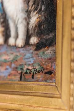 Jules Leroy Leroy French Giltwood Framed Oil on Panel Kitten Painting Signed Jules Le Roy - 3660275