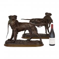 Jules Moigniez Pair of large patinated bronze hunting dog models by Moigniez - 2825302