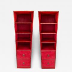 Julian Schnabel Julian Schnabel Leather Tooled Red Cabinet or Bookcase Pair - 2901979