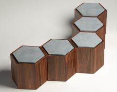 Juliana Lima Vasconcellos Contemporary Stool Side Table in Wood and Stone - 1561494