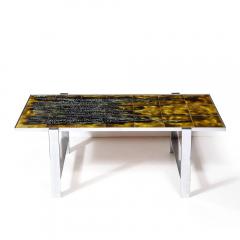 Juliette Belarti Mid Century Ceramic Tile Polished Aluminum Coffee Table by Juliette Belarti - 4465841
