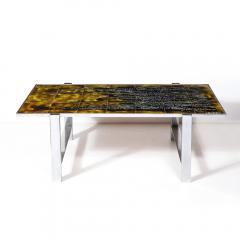 Juliette Belarti Mid Century Ceramic Tile Polished Aluminum Coffee Table by Juliette Belarti - 4465859