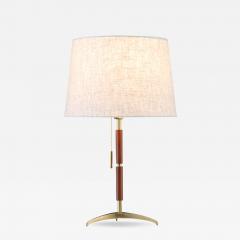 Julius T Kalmar Brass Tripod Teak Table Lamp - 3675900