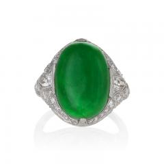 Jung Klitz Art Deco Jadeite Diamond and Platinum Ring - 262651