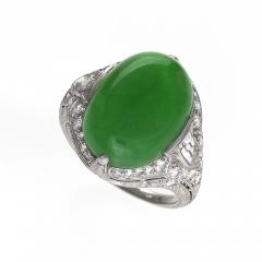 Jung Klitz Art Deco Jadeite Diamond and Platinum Ring - 262721